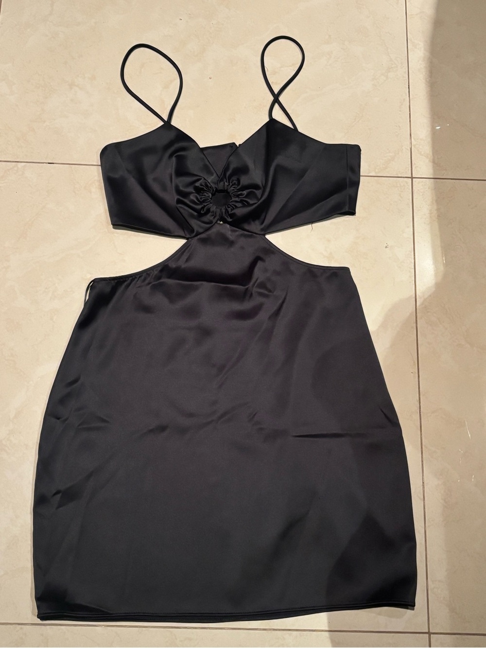 Zara Black Satin Cutout Mini Dress with Rosette